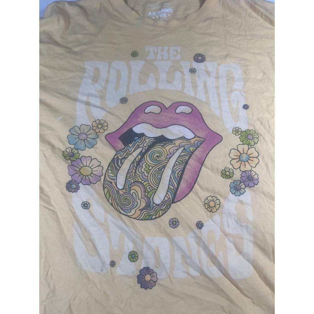 Rolling Stones Shirt Mens L/XL Yellow American Eagle Band Graphic Tongue Tee - Picture 2 of 7